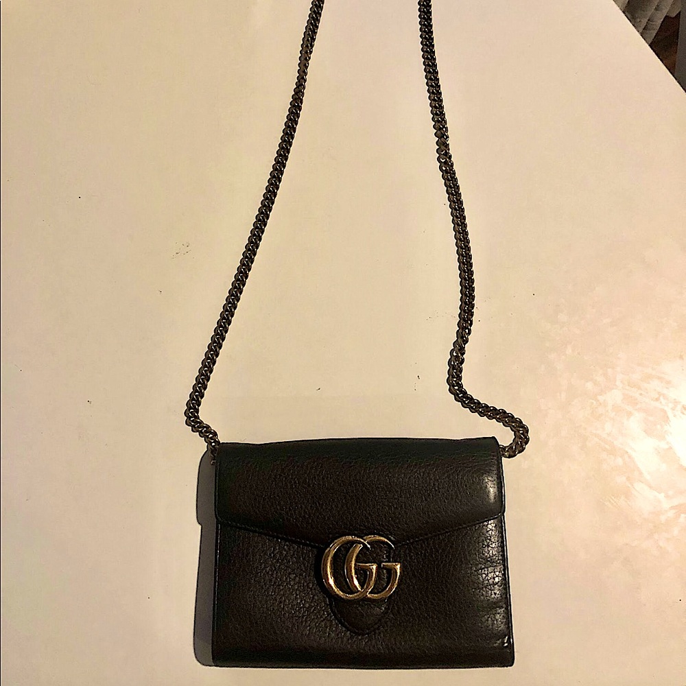Gucci Marmont Black Leather Wallet on chain